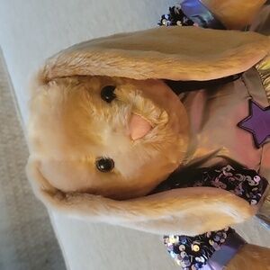 BAB Paulette bunny Rockstar stuffed animal.  Build A Bear Glitter Shoes